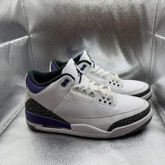 Size 11 Nike Air Jordan 3 Retro Dark Iris White Mens Lace Up Sneakers CT8532-105